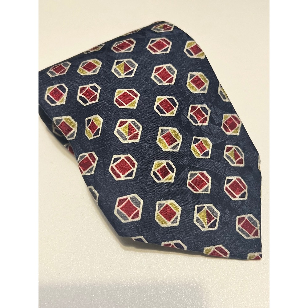 Ferrell Reed Knothe Bros‎ Silk Neck Tie Navy Geometric USA Made One Size